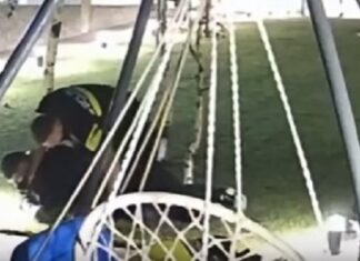 VIDEO Hoț prins de un polițist din Târgu Jiu. Momentul a fost filmat de o cameră de supraveghere video
