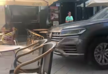 VIDEO Șofer din Argeș, cu mașina printre mesele de la terasele din zona centrală a municipiului Târgu Jiu
