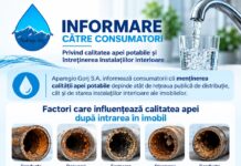 Calitatea apei potabile poate fi influențată de instalațiile interioare și de rețeaua publică