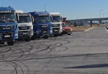Șoferi profesioniști protestează la Târgu Jiu împotriva prețurilor carburanților și a sistemului TollRo