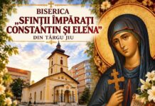 Veșmântul Sfintei Cuvioase Parascheva, adus spre închinare la o biserică din Târgu Jiu